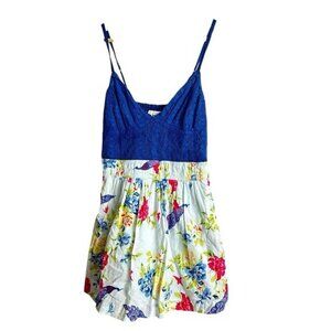 VTG Y2K Abercrombie & Fitch Mini Dress Sz M Floral Lace Peacock Print Whimsical